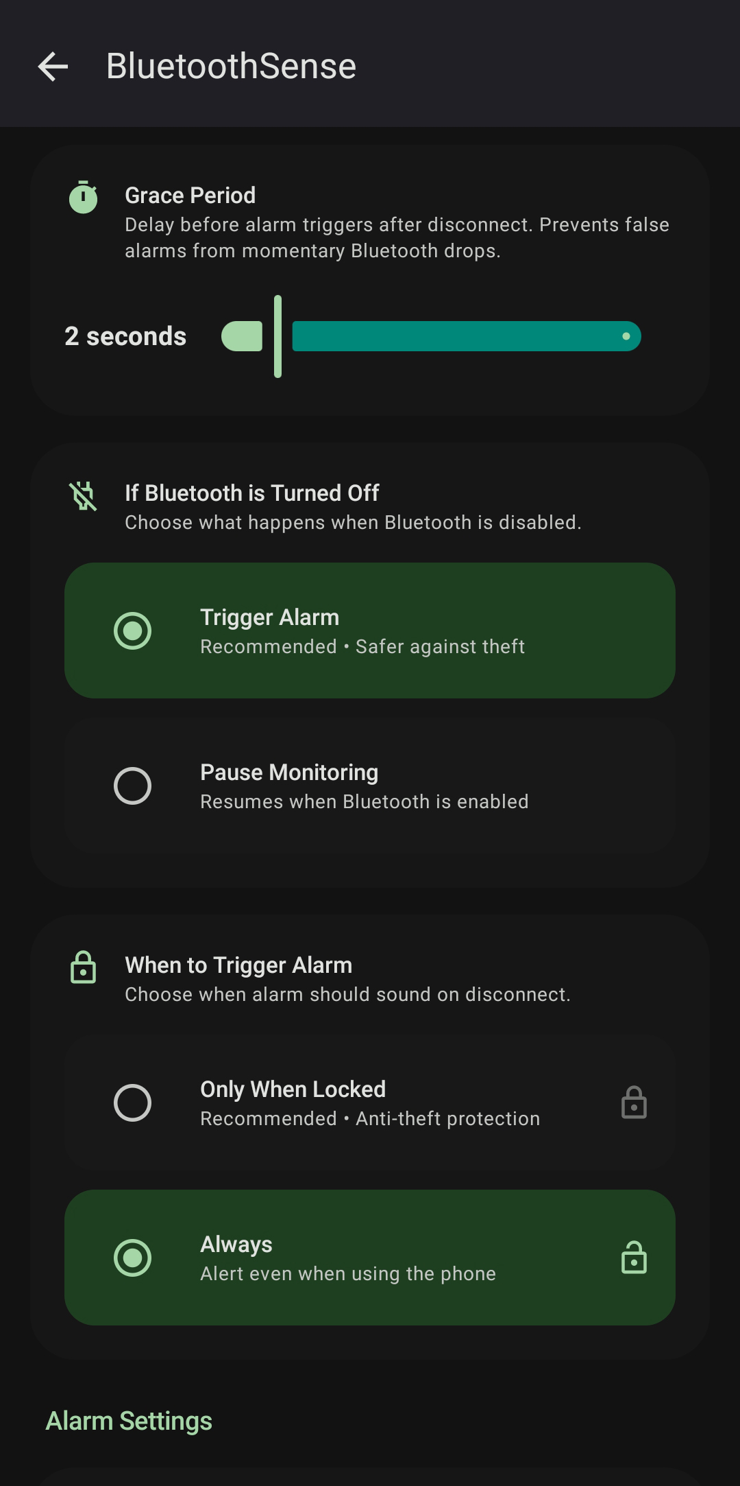 BluetoothSense Grace Period