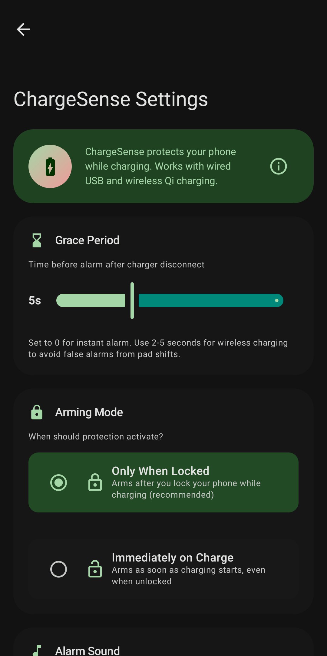 ChargeSense Protection Settings