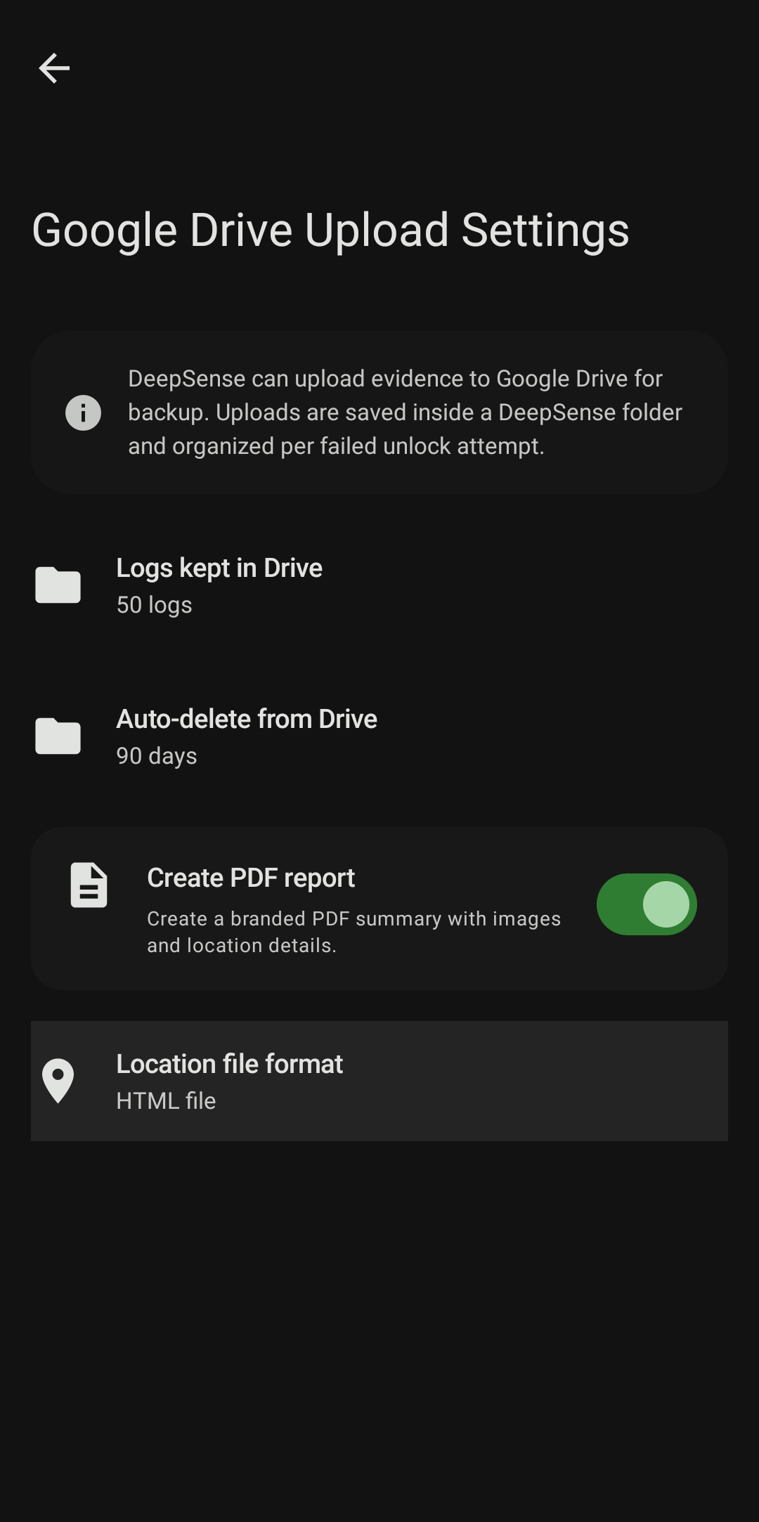 Settings: Google Drive Backup