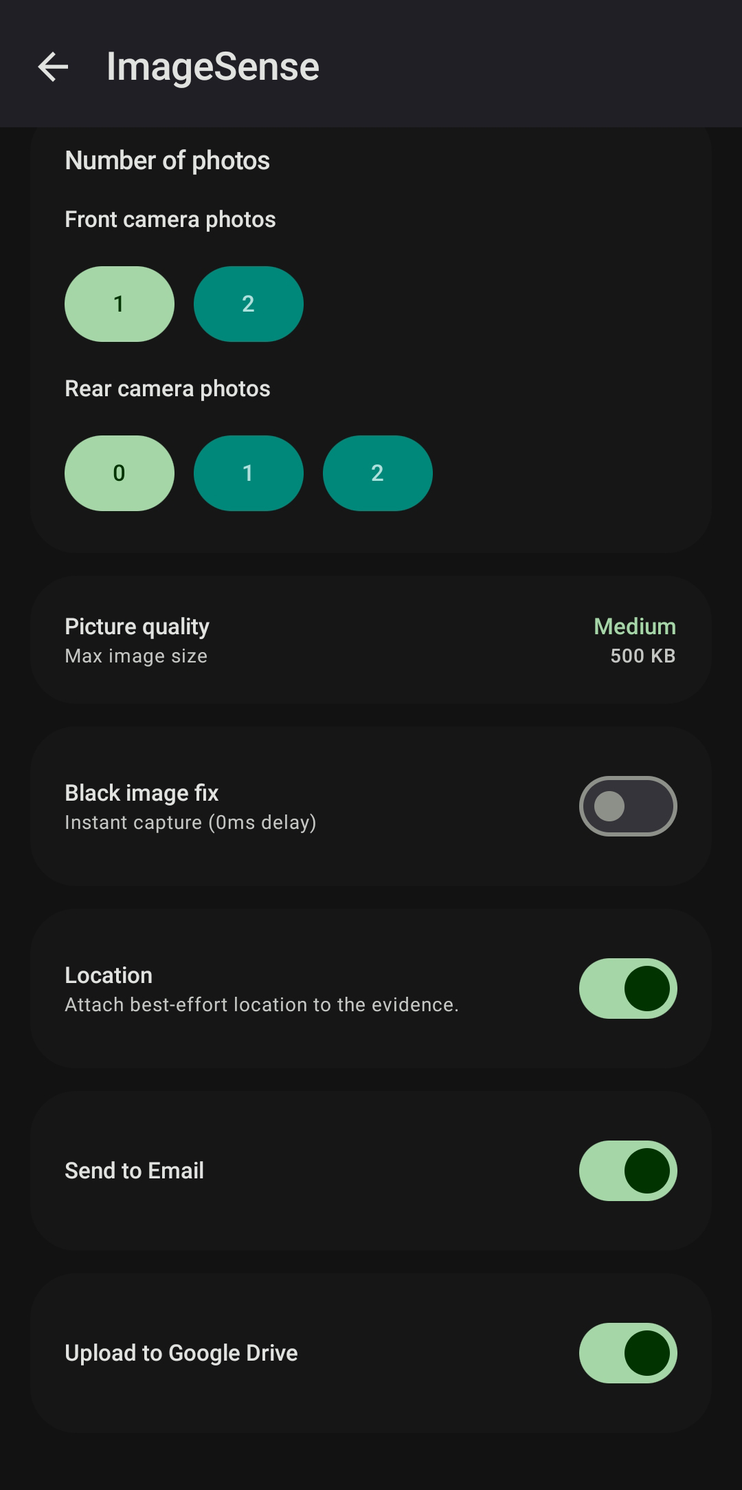 ImageSense Photo Quality Settings