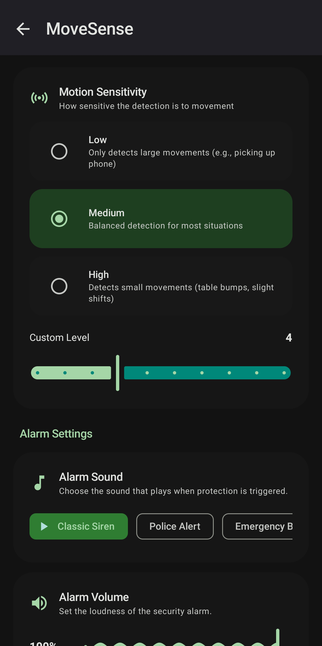MoveSense Sensitivity