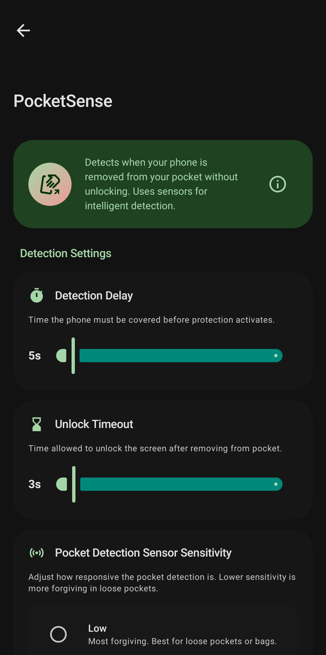 PocketSense Detection Timeout