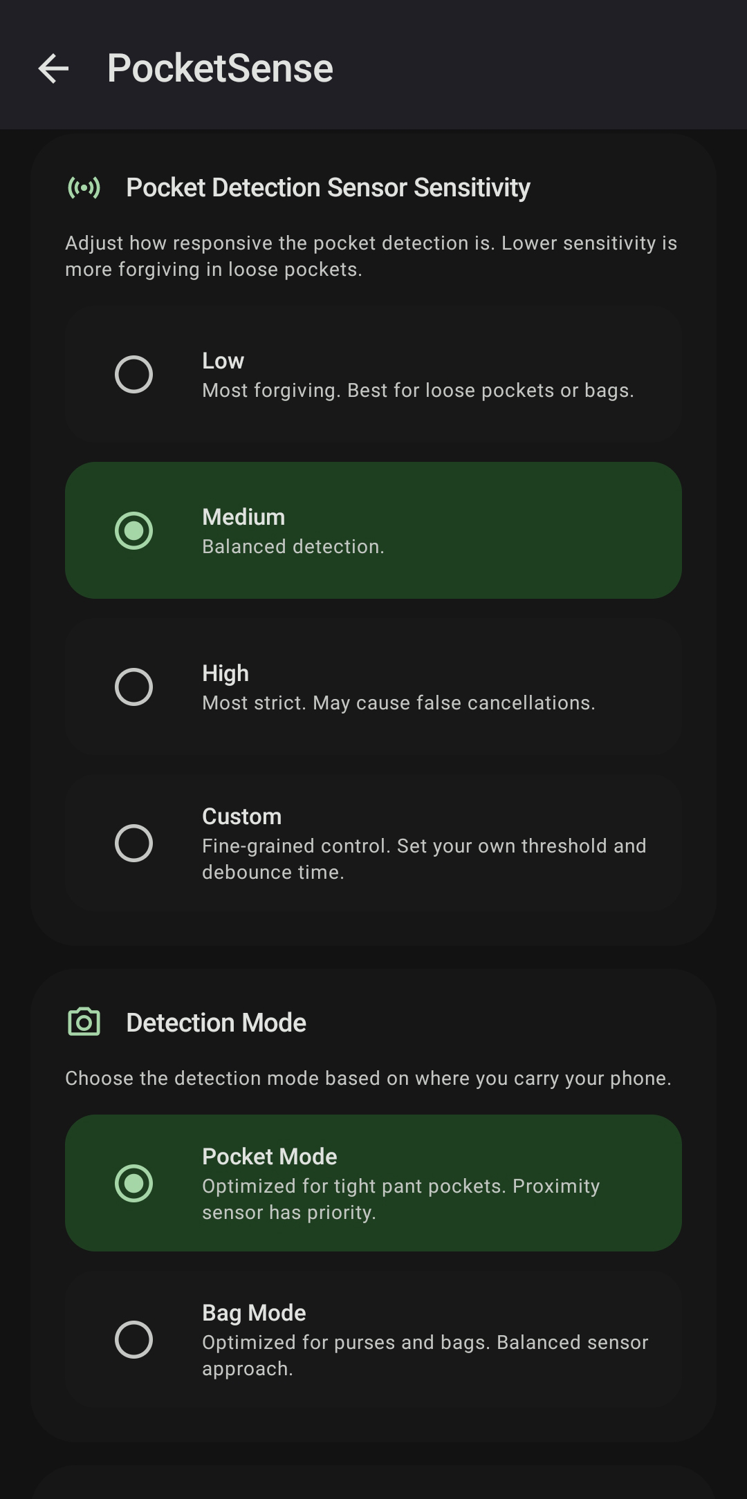 PocketSense Bag Mode